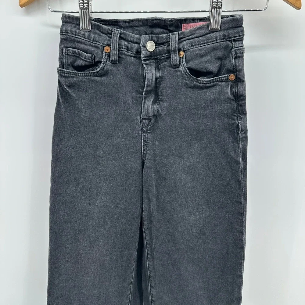 Blank NYC The Mini Franklin Jeans Girls 10 Black‎ Denim Ribcage Wide Leg Raw Hem